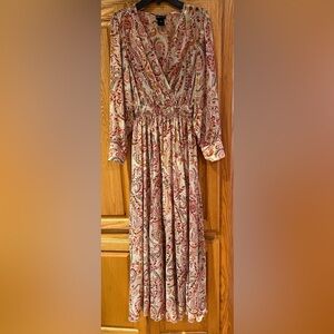Paisley Wrap Maxi Dress in Cream & Red by Unknown Brand